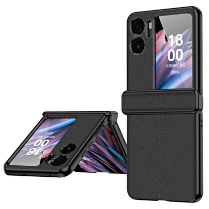 For Oppo Find N2 Flip 5G Litchi Texture PU Leather Coated PC Drop-proof Cover Electroplated Phone Case