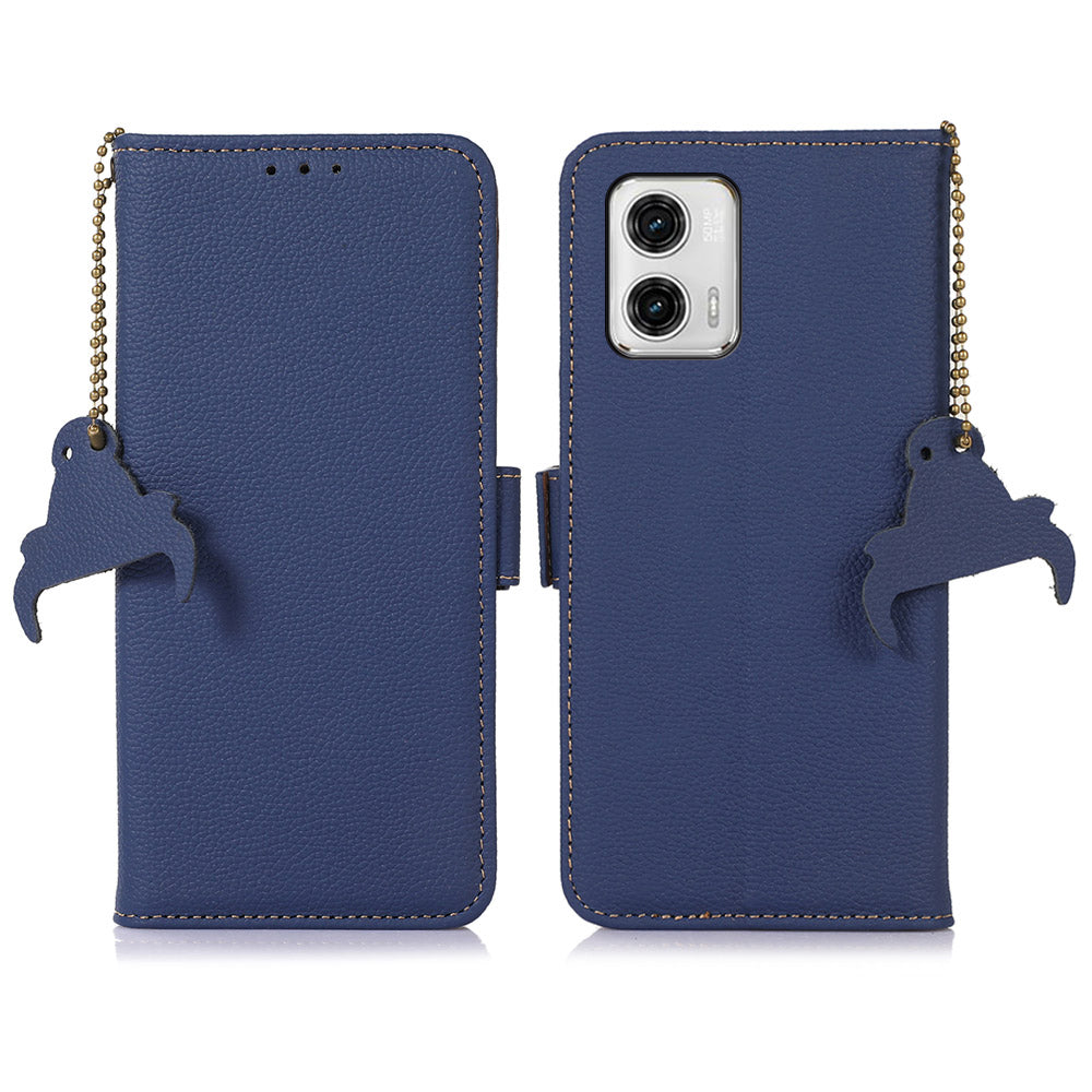 Wallet Phone Case for Motorola Moto G73 5G , RFID Blocking Stand Genuine Cow Leather Magnetic Flip Phone Cover