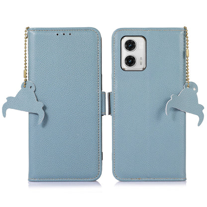 Wallet Phone Case for Motorola Moto G73 5G , RFID Blocking Stand Genuine Cow Leather Magnetic Flip Phone Cover