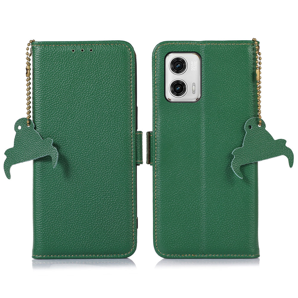 Wallet Phone Case for Motorola Moto G73 5G , RFID Blocking Stand Genuine Cow Leather Magnetic Flip Phone Cover