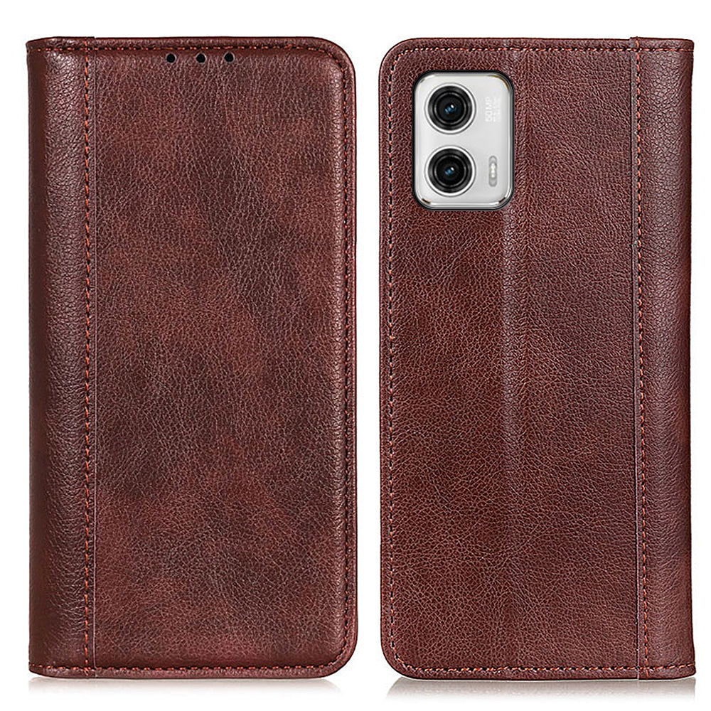 For Motorola Moto G73 5G Cell Phone Case Split Leather Stand Litchi Texture Shockproof Wallet Cover