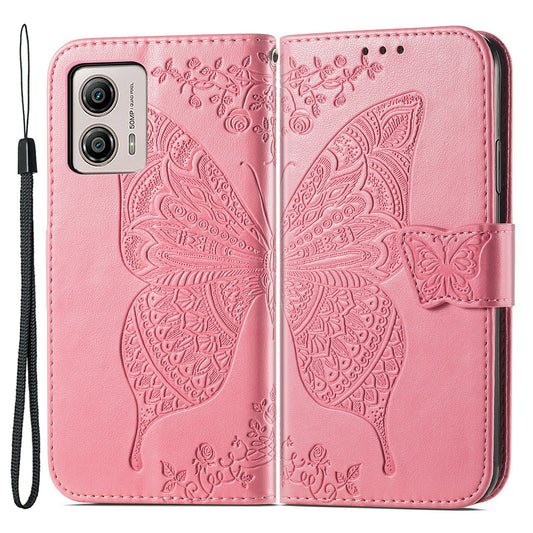 For Motorola Moto G53 5G Butterfly Imprinted PU Leather Stand Phone Case Drop-proof Wallet Cover