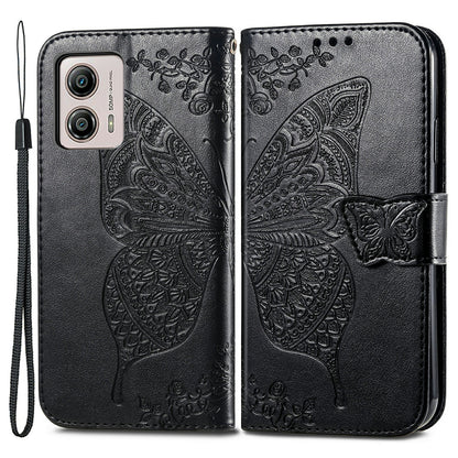 For Motorola Moto G53 5G Butterfly Imprinted PU Leather Stand Phone Case Drop-proof Wallet Cover