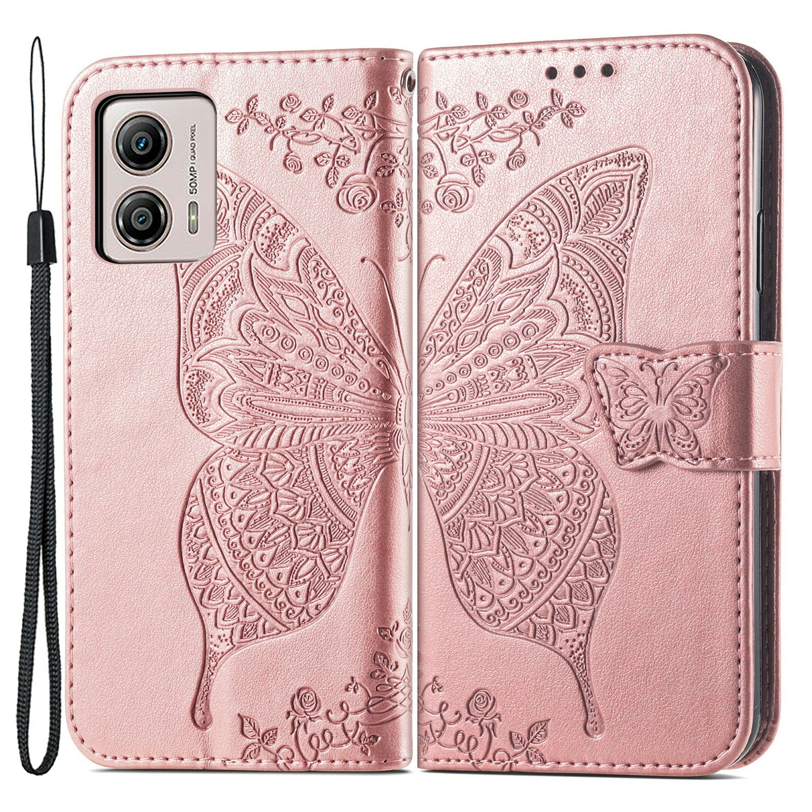 For Motorola Moto G53 5G Butterfly Imprinted PU Leather Stand Phone Case Drop-proof Wallet Cover