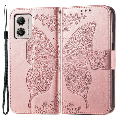 For Motorola Moto G53 5G Butterfly Imprinted PU Leather Stand Phone Case Drop-proof Wallet Cover