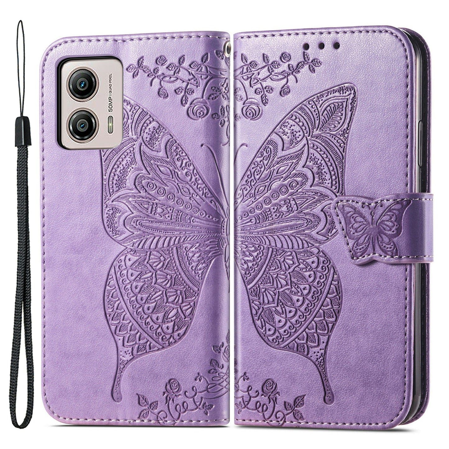 For Motorola Moto G53 5G Butterfly Imprinted PU Leather Stand Phone Case Drop-proof Wallet Cover