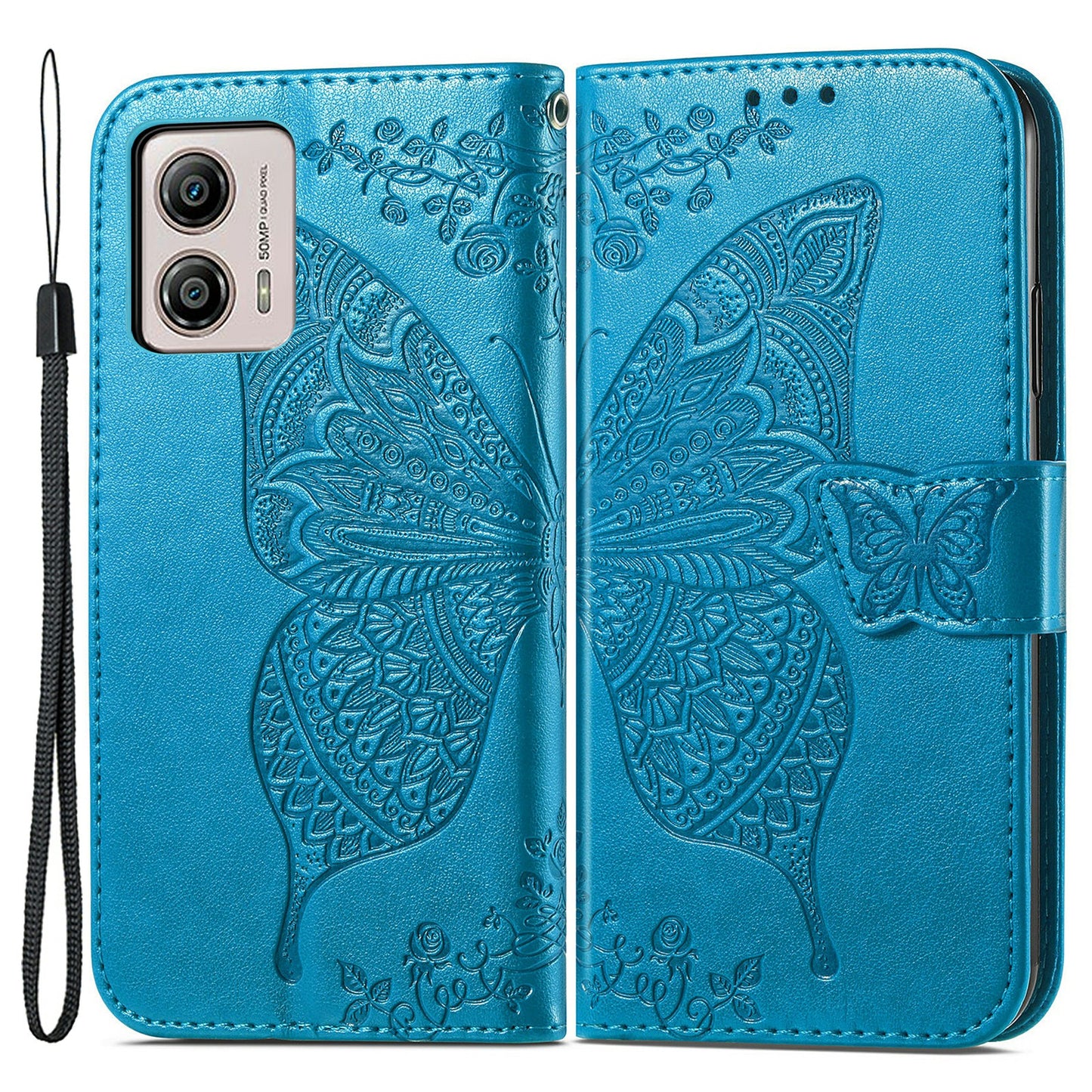 For Motorola Moto G53 5G Butterfly Imprinted PU Leather Stand Phone Case Drop-proof Wallet Cover