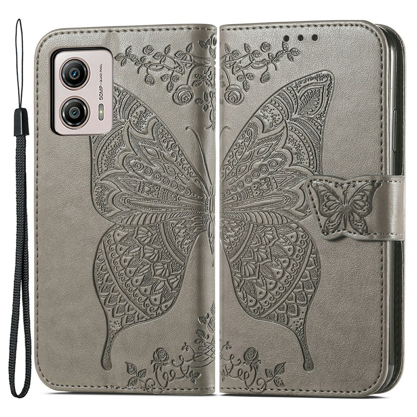 For Motorola Moto G53 5G Butterfly Imprinted PU Leather Stand Phone Case Drop-proof Wallet Cover