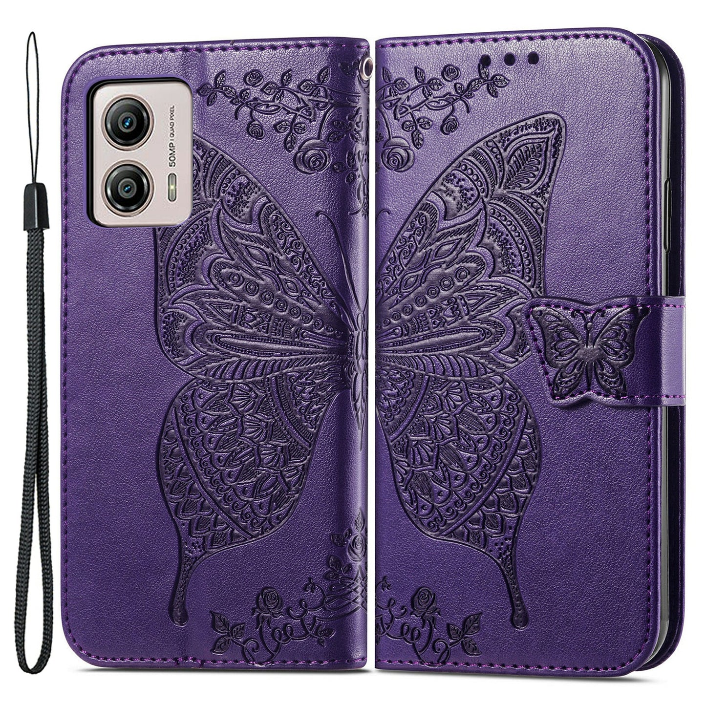 For Motorola Moto G53 5G Butterfly Imprinted PU Leather Stand Phone Case Drop-proof Wallet Cover