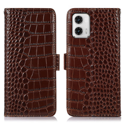 Phone Stand Case for Motorola Moto G73 5G RFID Blocking Genuine Cowhide Leather Wallet Phone Cover