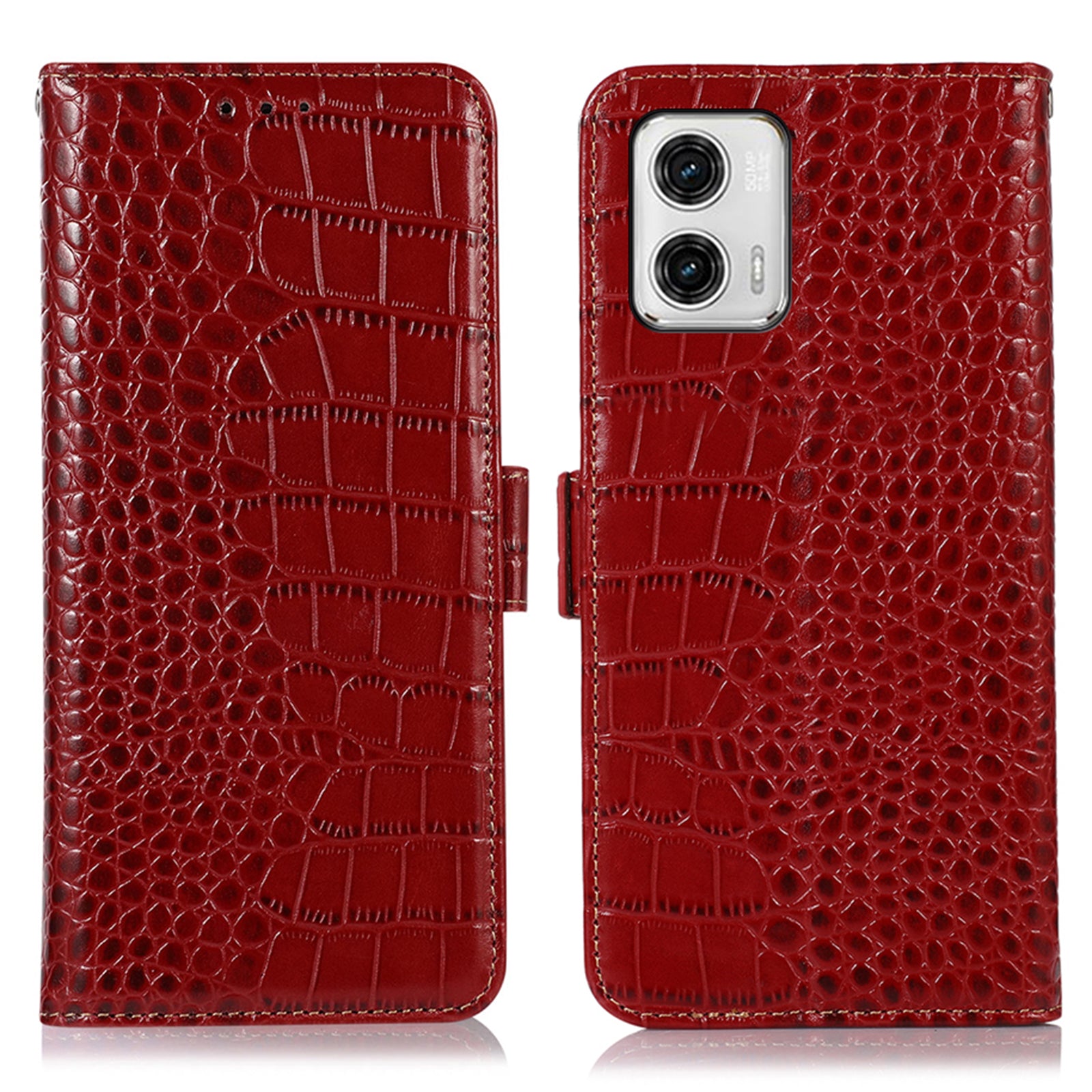 Phone Stand Case for Motorola Moto G73 5G RFID Blocking Genuine Cowhide Leather Wallet Phone Cover