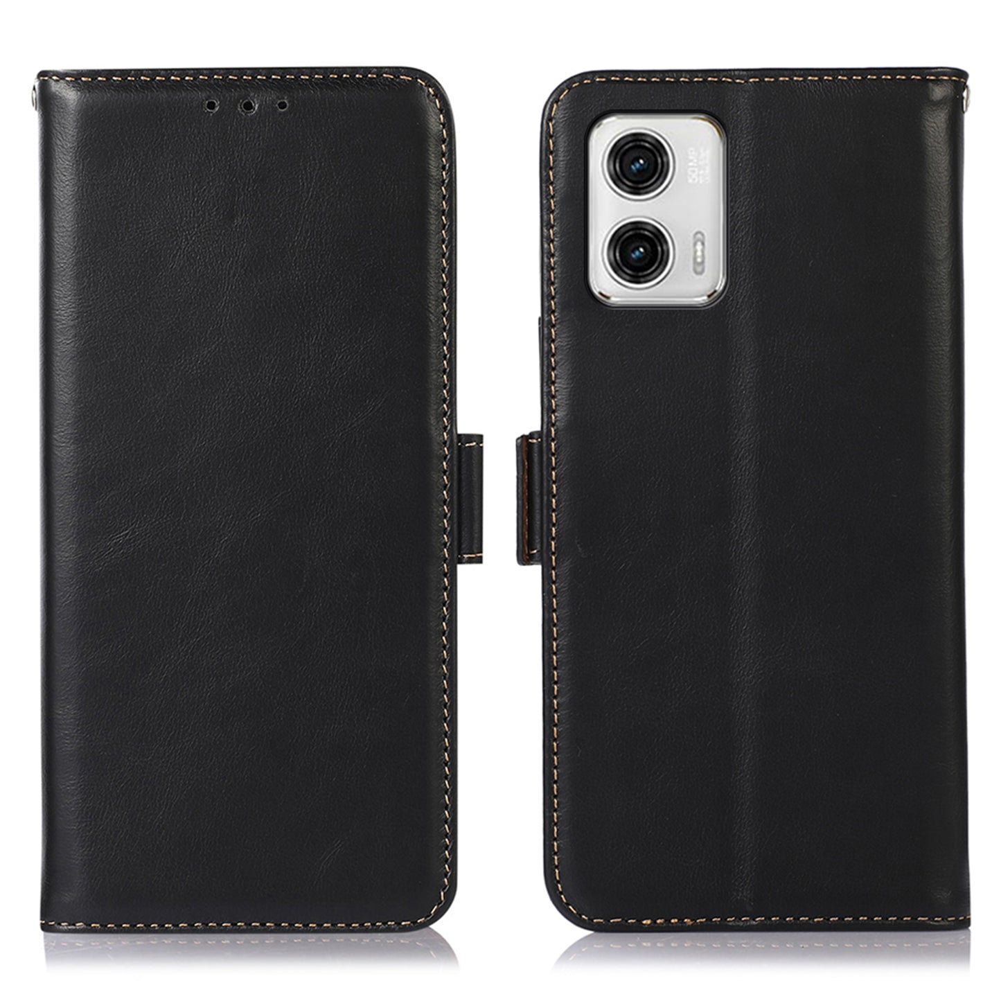 For Motorola Moto G73 5G RFID Blocking Phone Cover Genuine Cowhide Leather Case with Wallet Stand