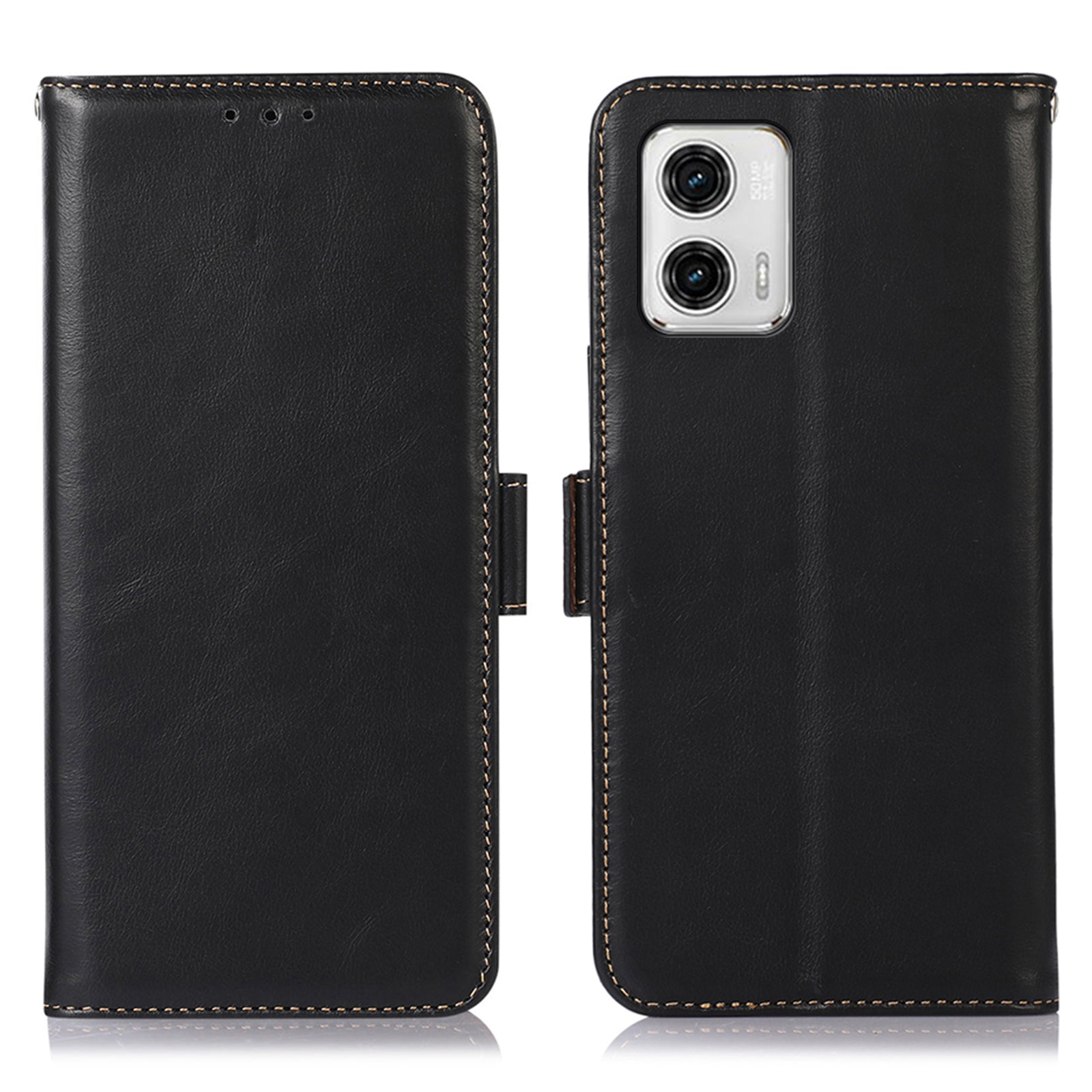 For Motorola Moto G73 5G RFID Blocking Phone Cover Genuine Cowhide Leather Case with Wallet Stand