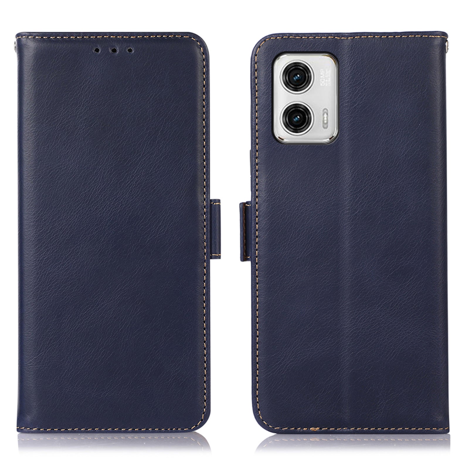 For Motorola Moto G73 5G RFID Blocking Phone Cover Genuine Cowhide Leather Case with Wallet Stand