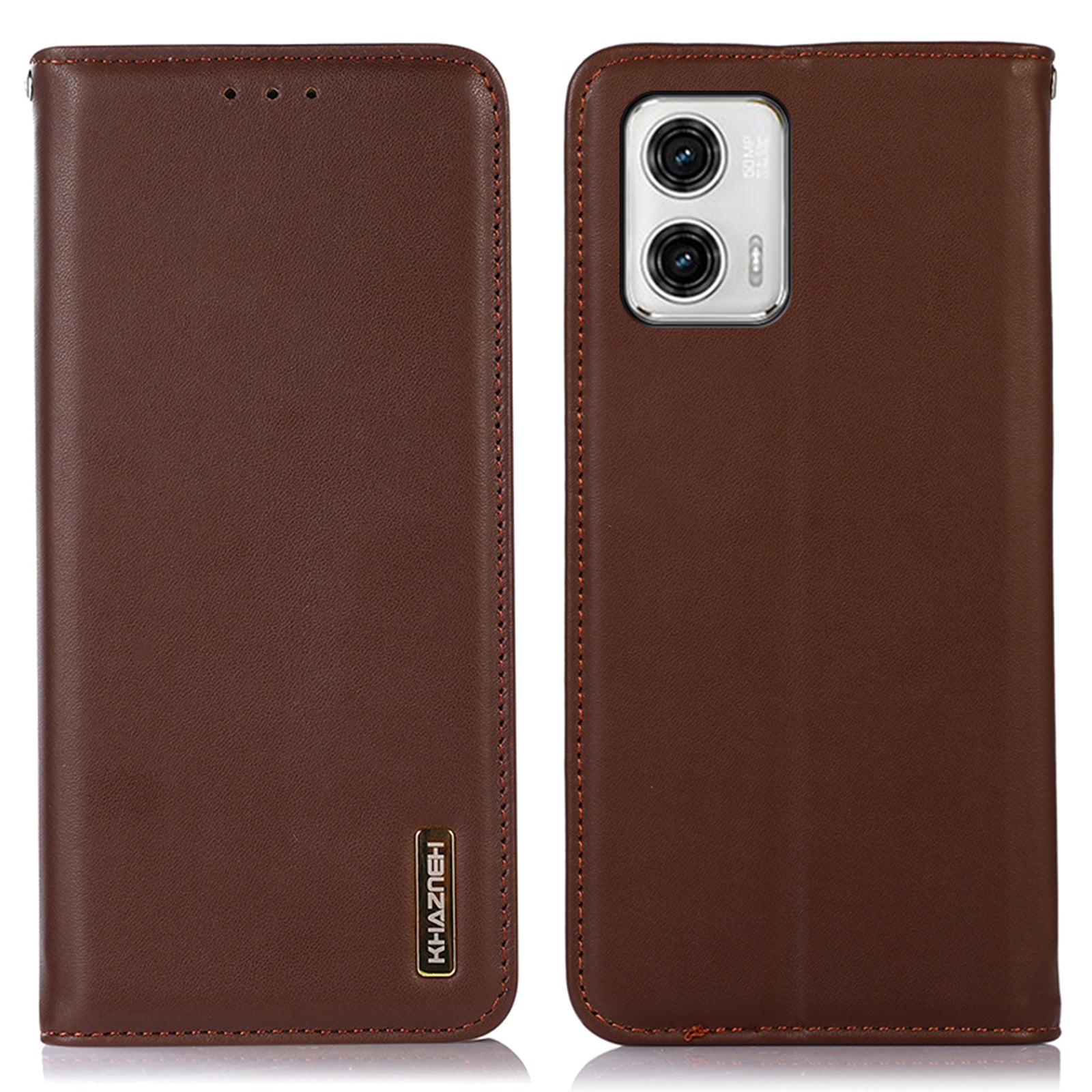 KHAZNEH Phone Case for Motorola Moto G73 5G RFID Blocking Wallet Stand Genuine Cowhide Leather Phone Cover