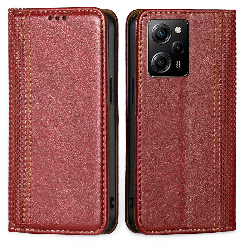 For Xiaomi Poco X5 Pro 5G / Redmi Note 12 Pro Speed 5G / Note 12 Pro 5G PU Leather Stand Phone Case Plaid Pattern Card Holder Protective Cover