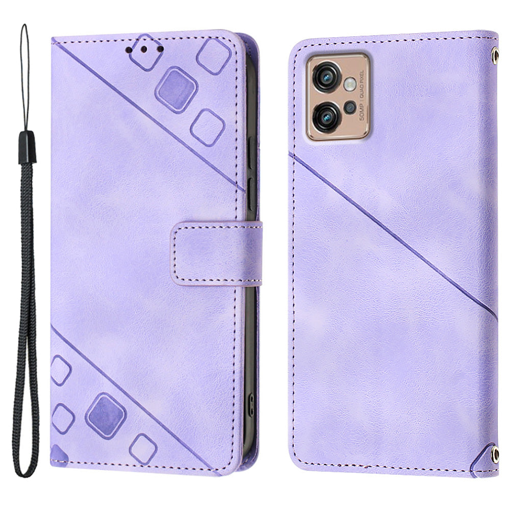 PT005 YB Imprinting Series-6 For Motorola Moto G32 4G Wallet Stand PU Leather Cover Skin Touch Phone Case