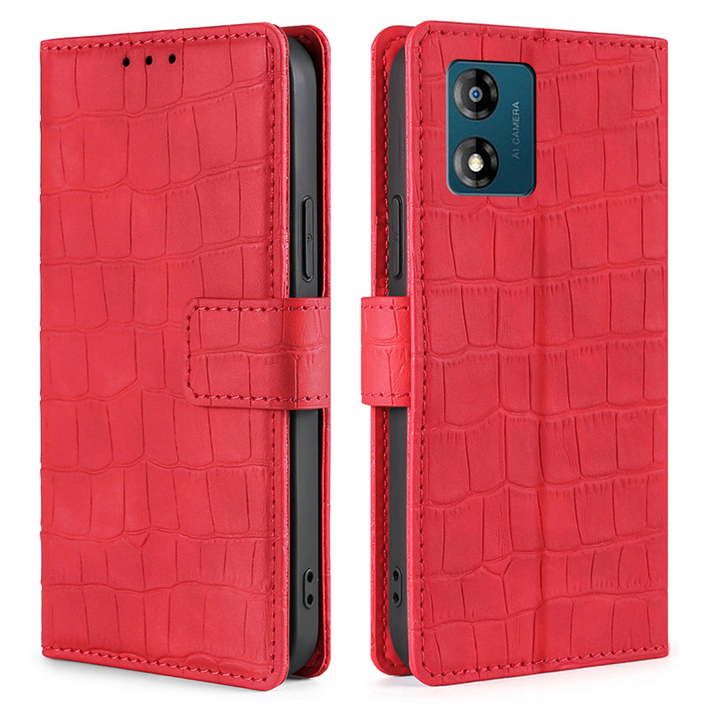 For Motorola Moto E13 4G Skin-friendly Phone Case Crocodile Texture PU Leather Wallet Stand Anti-fall Cover