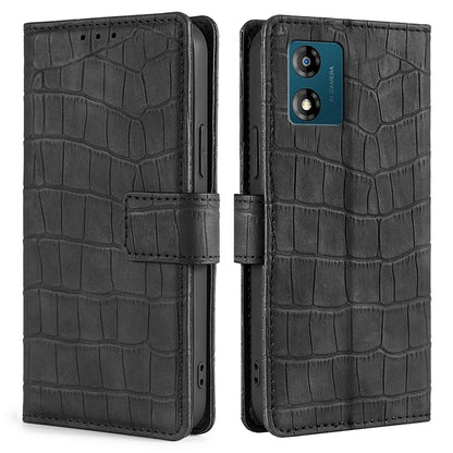 For Motorola Moto E13 4G Skin-friendly Phone Case Crocodile Texture PU Leather Wallet Stand Anti-fall Cover