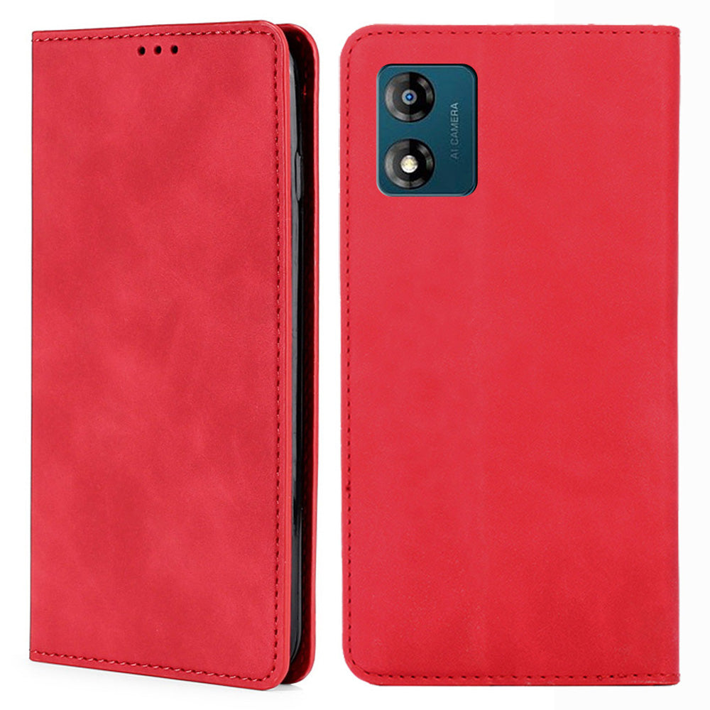 For Motorola Moto E13 4G Card Holder Protective Cover Skin-touch Leather Stand Phone Case