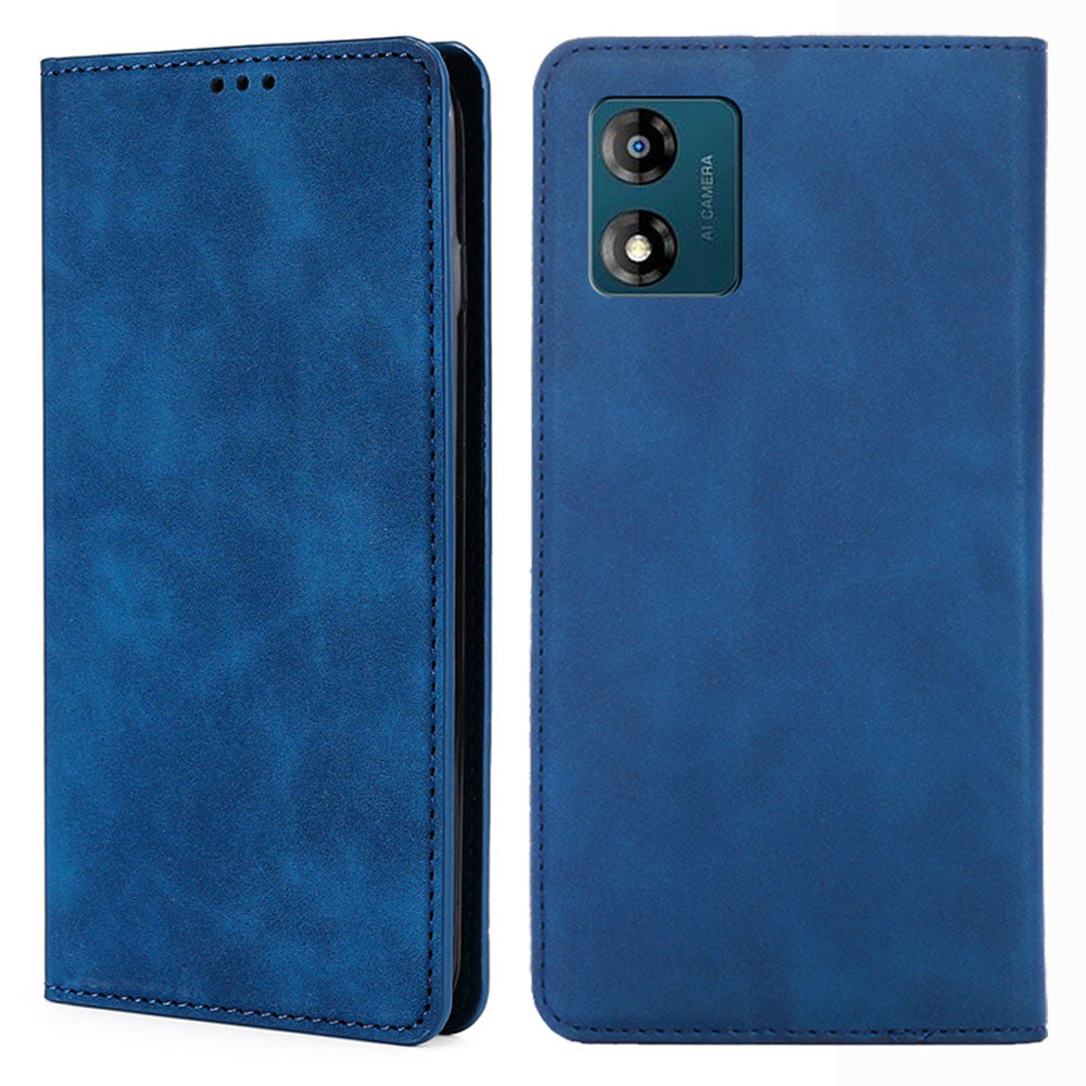 For Motorola Moto E13 4G Card Holder Protective Cover Skin-touch Leather Stand Phone Case