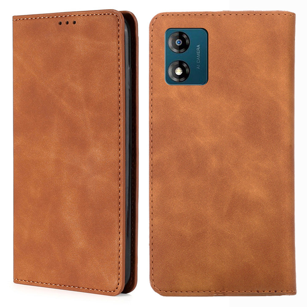 For Motorola Moto E13 4G Card Holder Protective Cover Skin-touch Leather Stand Phone Case