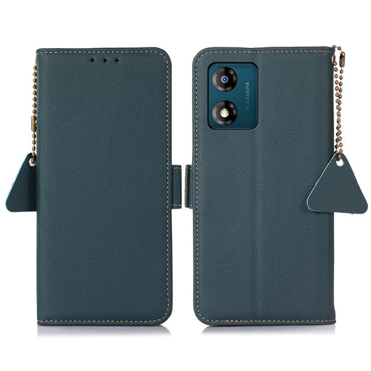 TJ Genuine Cow Leather Phone Case for Motorola Moto E13 4G RFID Blocking Wallet Phone Stand Cover