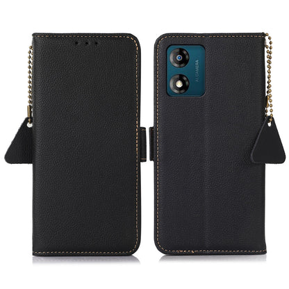 TJ Genuine Cow Leather Phone Case for Motorola Moto E13 4G RFID Blocking Wallet Phone Stand Cover