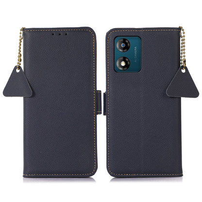 TJ Genuine Cow Leather Phone Case for Motorola Moto E13 4G RFID Blocking Wallet Phone Stand Cover