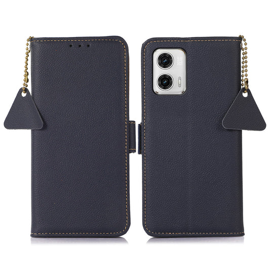 TJ Phone Wallet Case for Motorola Moto G73 5G RFID Blocking Genuine Cow Leather Stand Phone Cover