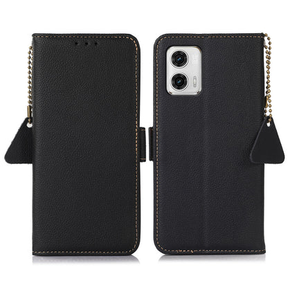 TJ Phone Wallet Case for Motorola Moto G73 5G RFID Blocking Genuine Cow Leather Stand Phone Cover