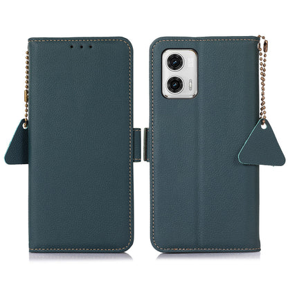 TJ Phone Wallet Case for Motorola Moto G73 5G RFID Blocking Genuine Cow Leather Stand Phone Cover