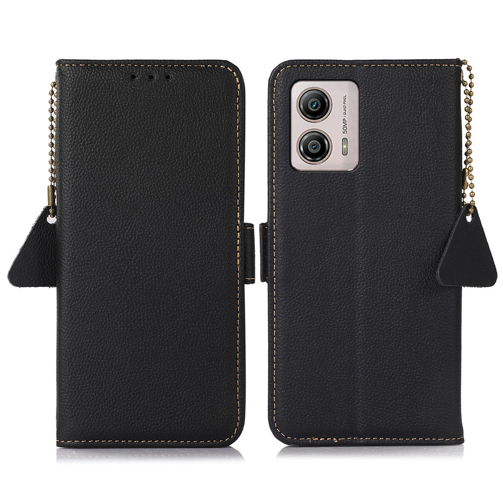 For Motorola Moto G13 4G / G23 4G / G53 5G TJ Phone Stand Case Genuine Cow Leather RFID Blocking Wallet Phone Cover