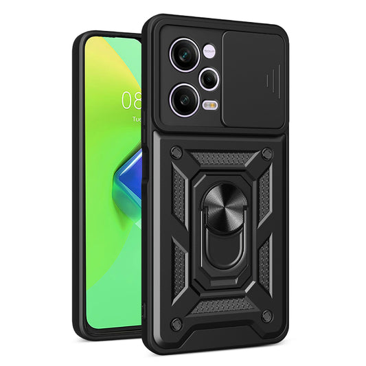 For Xiaomi Redmi Note 12 Pro 5G Kickstand PC + TPU Phone Case Slide Push Pull Camera Lens Protection Cover