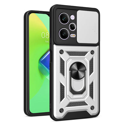 For Xiaomi Redmi Note 12 Pro 5G Kickstand PC + TPU Phone Case Slide Push Pull Camera Lens Protection Cover