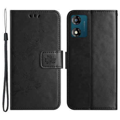 For Motorola Moto E13 4G PU Leather Phone Case Imprinted Butterfly Flower Magnetic Holder Flip Stand Wallet Cover