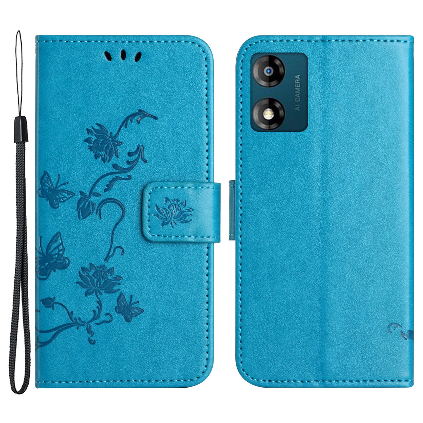 For Motorola Moto E13 4G PU Leather Phone Case Imprinted Butterfly Flower Magnetic Holder Flip Stand Wallet Cover