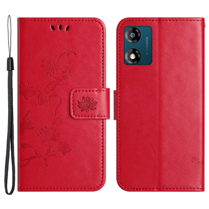 For Motorola Moto E13 4G PU Leather Phone Case Imprinted Butterfly Flower Magnetic Holder Flip Stand Wallet Cover