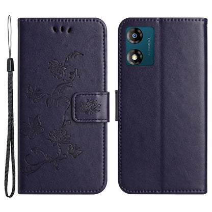 For Motorola Moto E13 4G PU Leather Phone Case Imprinted Butterfly Flower Magnetic Holder Flip Stand Wallet Cover