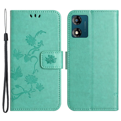 For Motorola Moto E13 4G PU Leather Phone Case Imprinted Butterfly Flower Magnetic Holder Flip Stand Wallet Cover