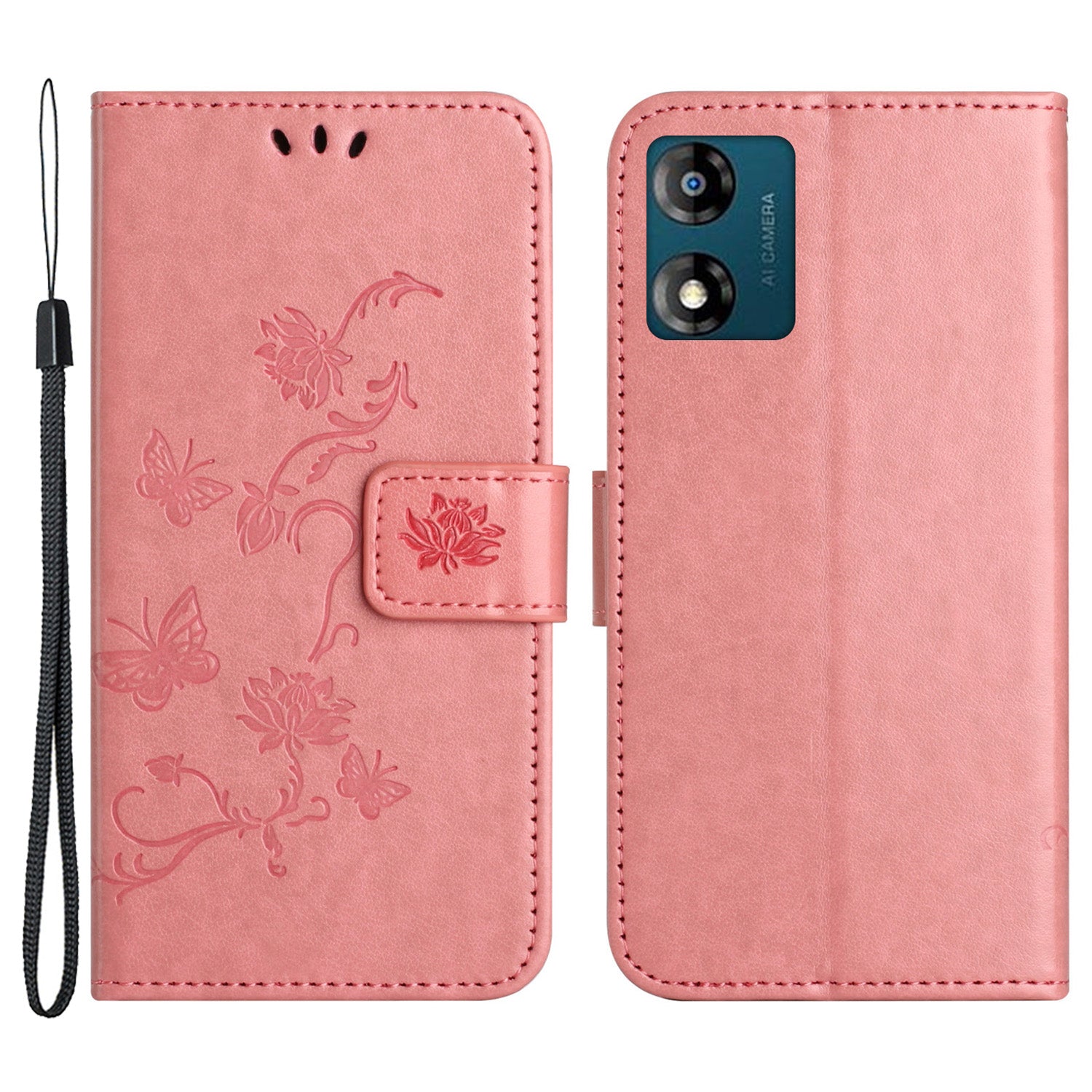 For Motorola Moto E13 4G PU Leather Phone Case Imprinted Butterfly Flower Magnetic Holder Flip Stand Wallet Cover