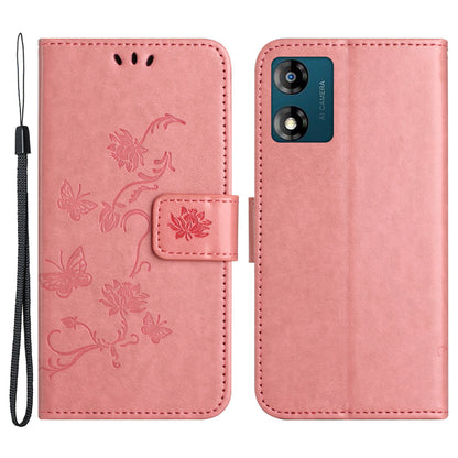 For Motorola Moto E13 4G PU Leather Phone Case Imprinted Butterfly Flower Magnetic Holder Flip Stand Wallet Cover