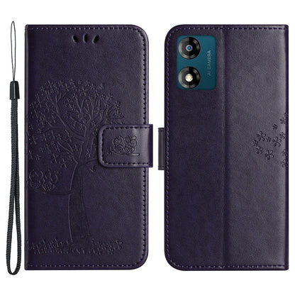 For Motorola Moto E13 4G Wallet Portable Leather Phone Case Imprinted Owl Tree Stand Flip Magnetic Cover