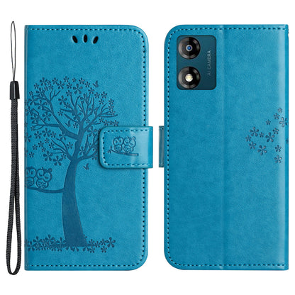 For Motorola Moto E13 4G Wallet Portable Leather Phone Case Imprinted Owl Tree Stand Flip Magnetic Cover