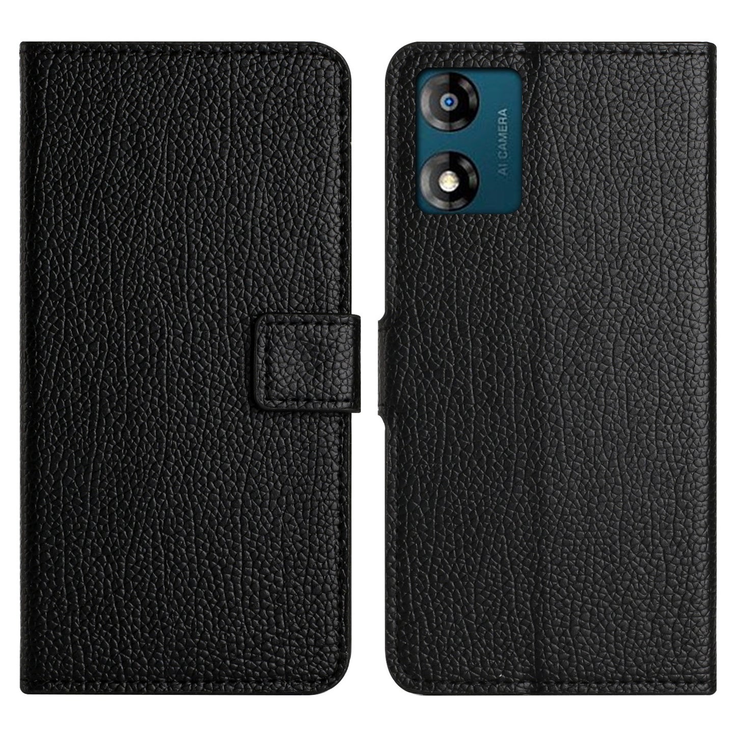 Leather Flip Cover For Motorola Moto E13 4G , Litchi Texture Phone Wallet Book Stand Phone Case