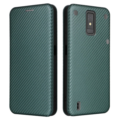 For ZTE Blade A32 Card Slot Phone Case Magnetic Auto-absorbed Carbon Fiber Texture PU Leather Stand Flip Cover