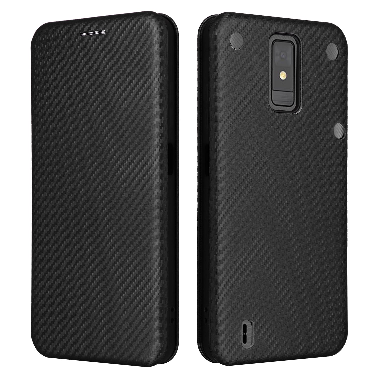 For ZTE Blade A32 Card Slot Phone Case Magnetic Auto-absorbed Carbon Fiber Texture PU Leather Stand Flip Cover