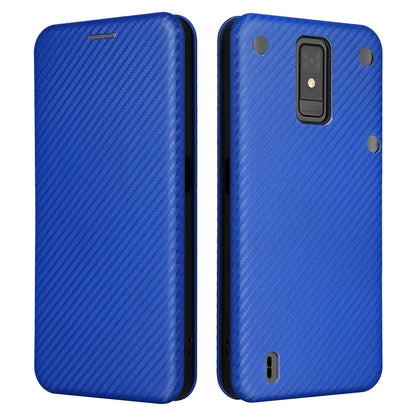 For ZTE Blade A32 Card Slot Phone Case Magnetic Auto-absorbed Carbon Fiber Texture PU Leather Stand Flip Cover