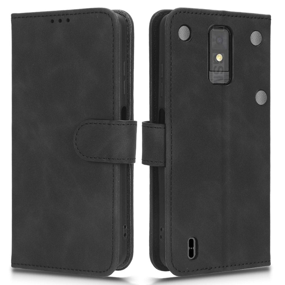 For ZTE Blade A32 PU Leather Phone Case Wallet Skin-touch Feeling Stand Cover Phone Protector