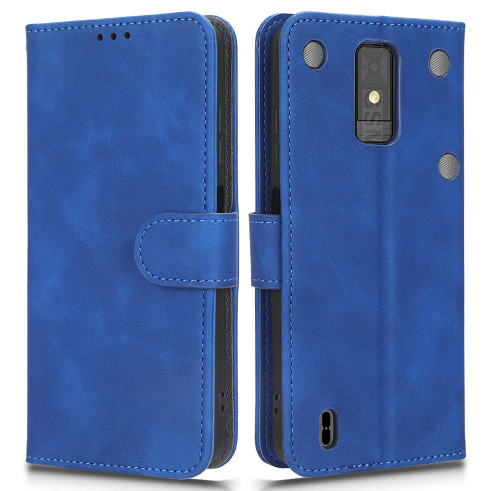 For ZTE Blade A32 PU Leather Phone Case Wallet Skin-touch Feeling Stand Cover Phone Protector